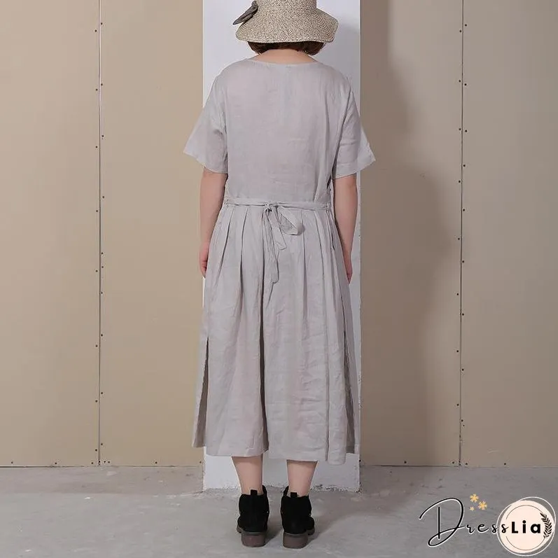 Women Summer Casual Solid Pullover Loose Short Sleeve Maxi Dress