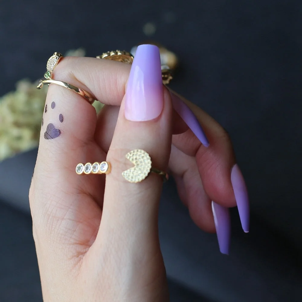 Lavender ombre coffin false nails Purple gradient pink Medium GEL fake nais Daily wear-Nail Inspo