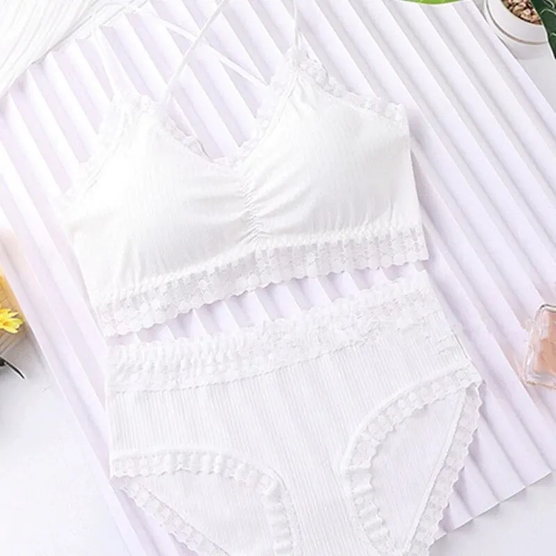 Billionm New Lace Breast Wrap Set Sross Straps Push Up Wireless Bra Comfortable breathable Underwear Panties For Women