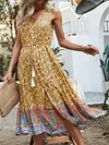 V-Neck Sleeveless Floral Print Split-Front Loose Midi Dress