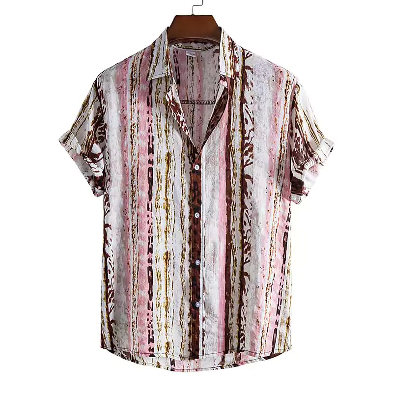 Patterned Painted Short Sleeve Casual Shirt letclo 
