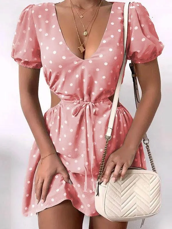Polka Dot Print Hollow Waist Dress for Women