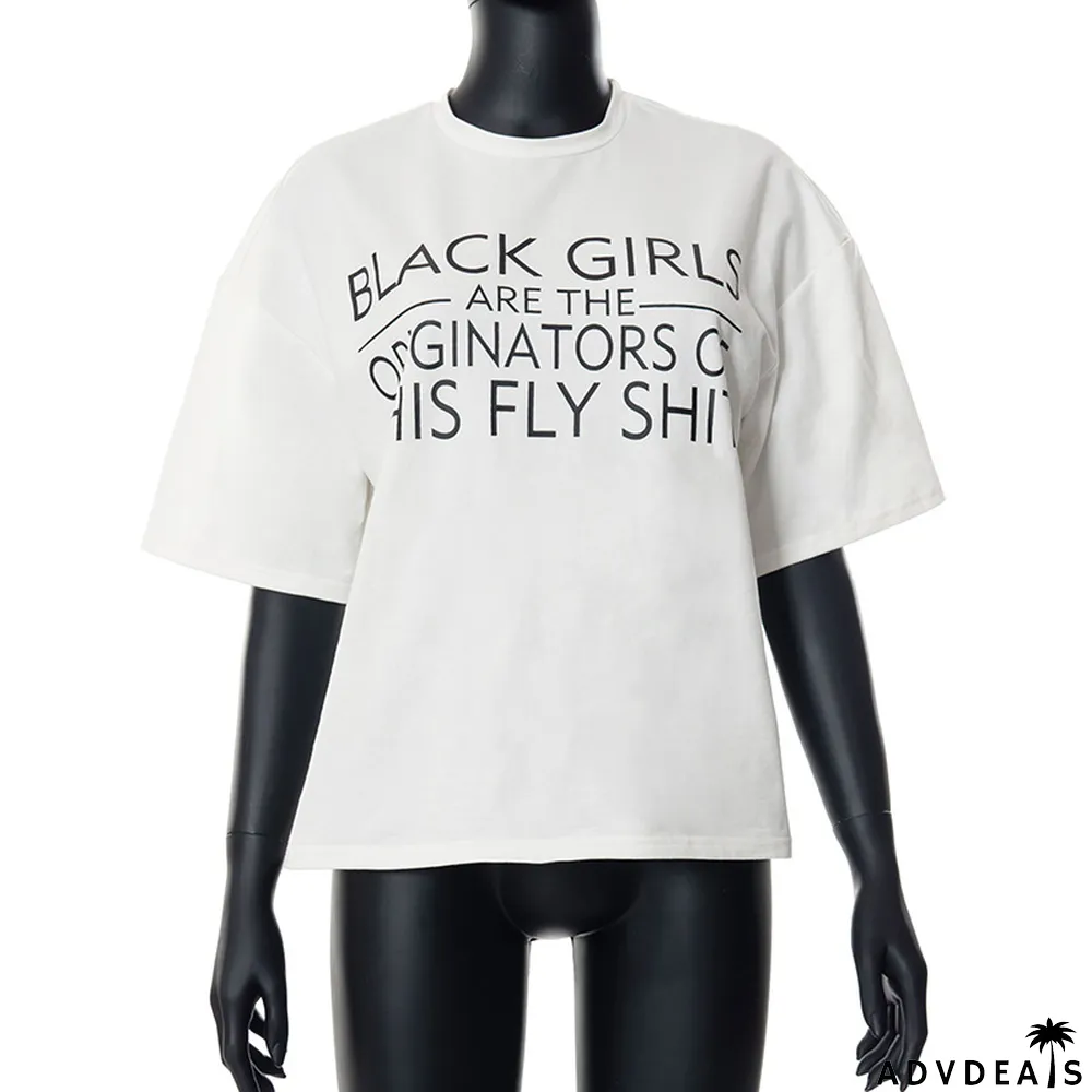 Fashion Women Spring Loose Letter Print Sports Casual Cropped Top