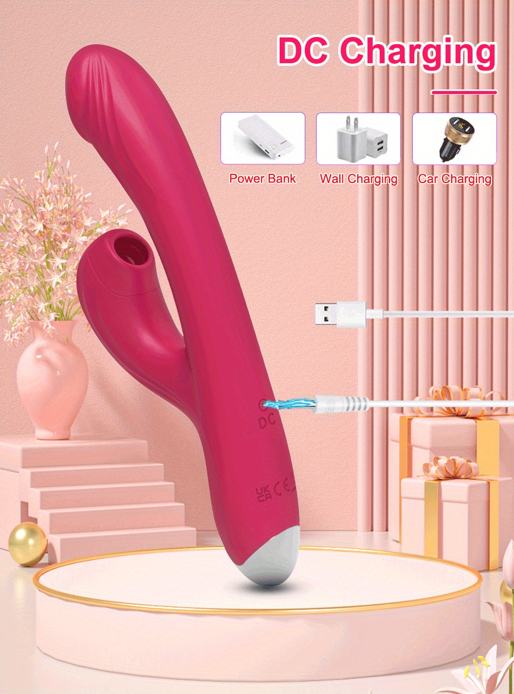 Heating G-Spot Vibrator with Suction Clitoris Massage Stick