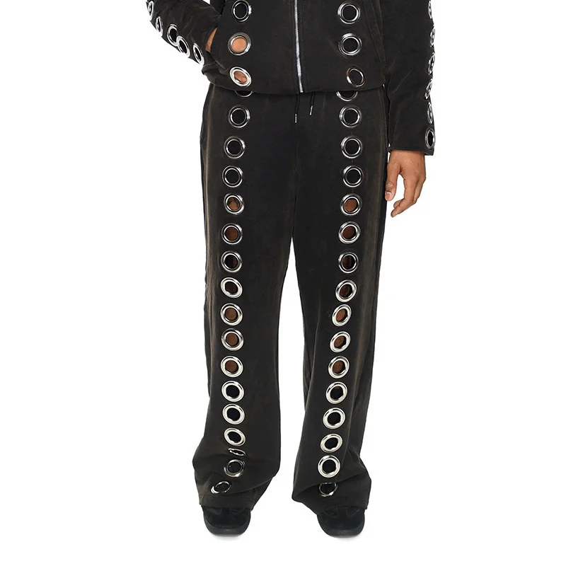 Athvotar Athvotar Iron Ring Hollow Loose Open Shirt Zipper Hoodie Chicken Eye Design Jacket Suit