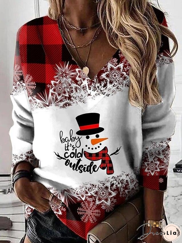 Women's Sweatshirt Streetwear Graphic Christmas V Neck Long Sleeve