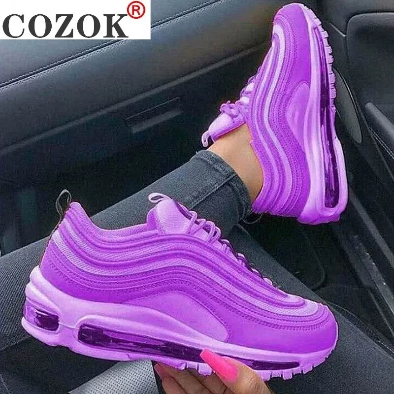 COZOK 2021 Women's Shoes Outdoor Solid Color Sneakers Lace Up Summer Fashion Comfortable  Plus Size 35-43 Female