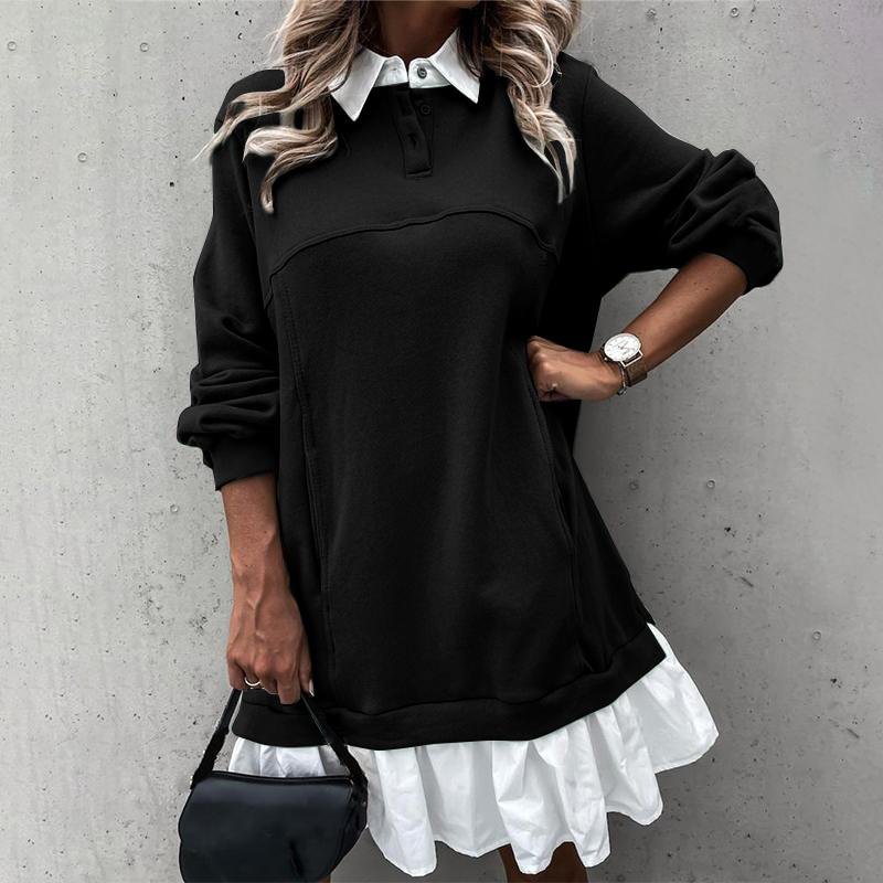 ZANZEA Retro Long Puff Sleeve Sweatshirt Dress Women Casual Lapel Button Sundress Autumn Vocation Patchwork Vestidos Beach Robe