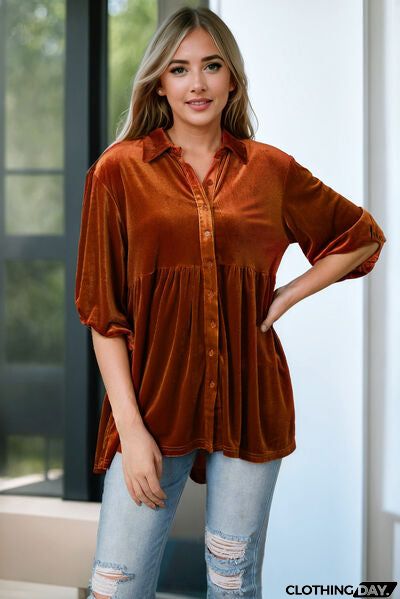 Tiered Button Up Collared Neck Shirt