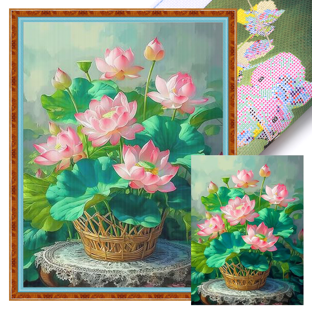 Lotus Basket Full 14CT Pre-stamped Canvas(40*55cm) Cross Stitch