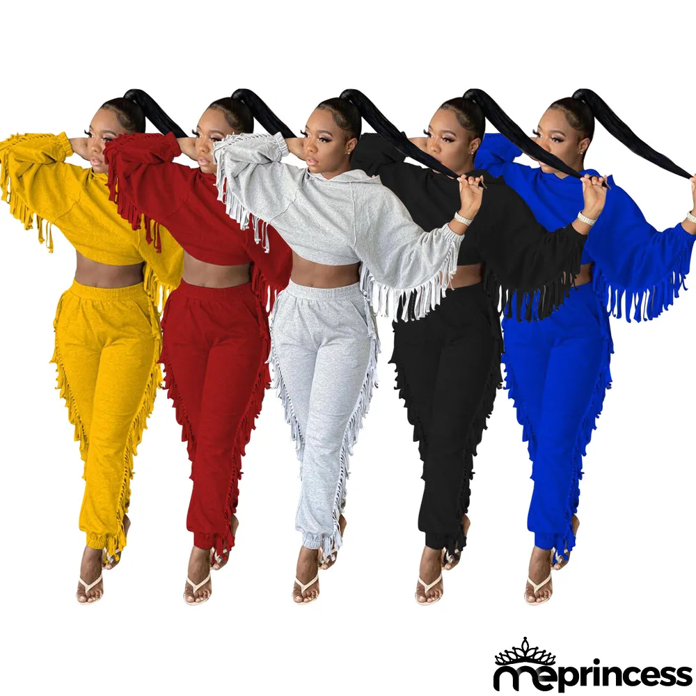 Sports Casual Hoodie Tassel Two-piece Set