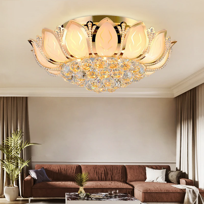 Lotus Flower Modern Pendant Light With Glass Lampshade Gold Pendant Lamp For Living Room Bedroom Lamparas De Techo Abajur