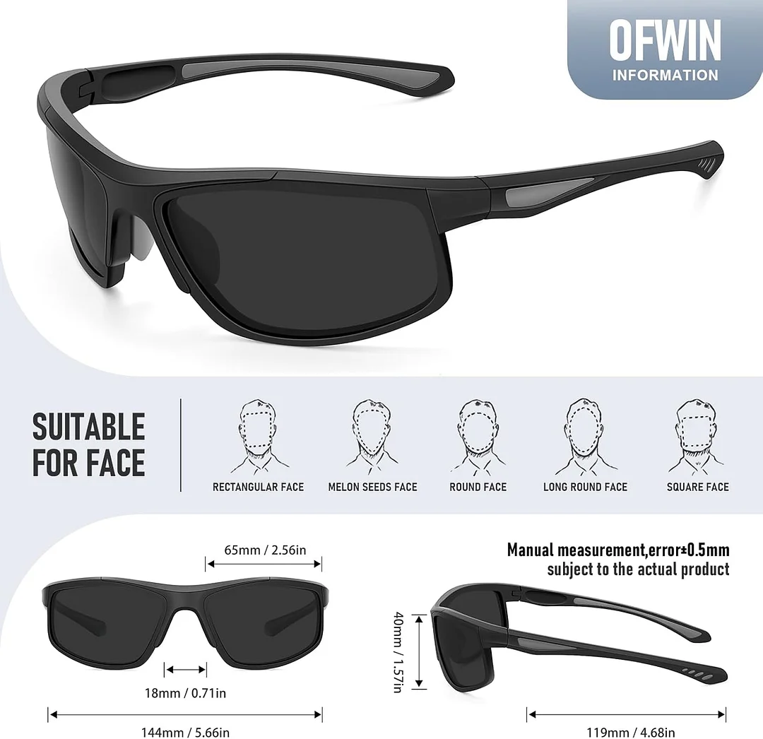 Sports Sunglasses for Men Women Polarized UV Protection Fishing Driving Cycling Bik Running Wrap Around Sun Glasses