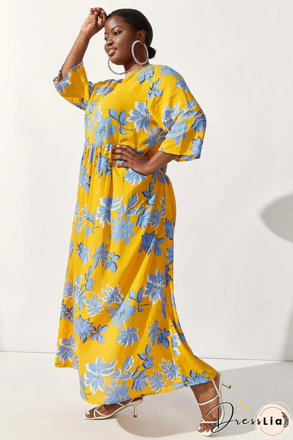 Round-neck Floral-print Maxi Dress P14444