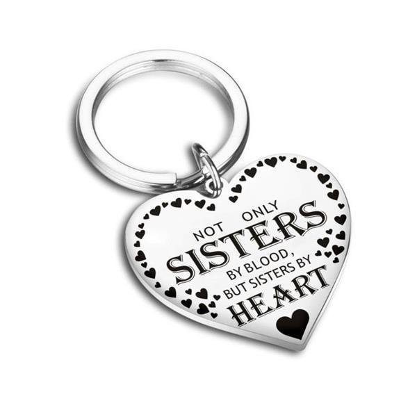Not Only Sisters By Blood But Sisters By Heart Key Chain - Heart Style