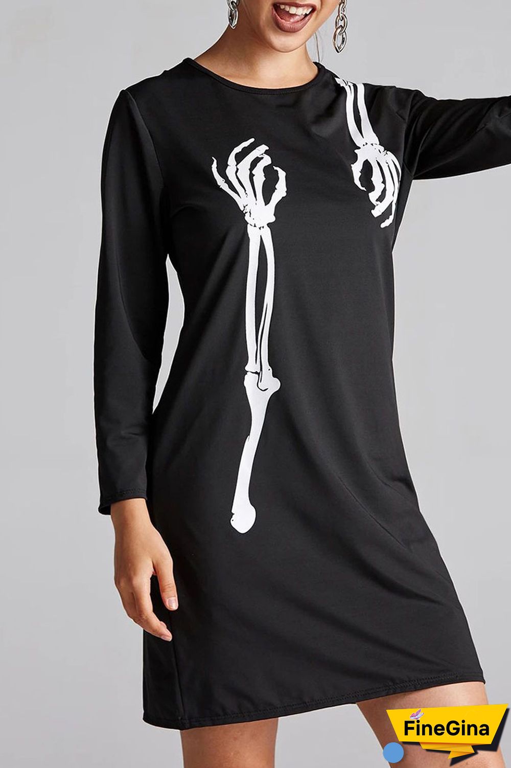 White Black Casual Street Print Patchwork O Neck Straight Dresses