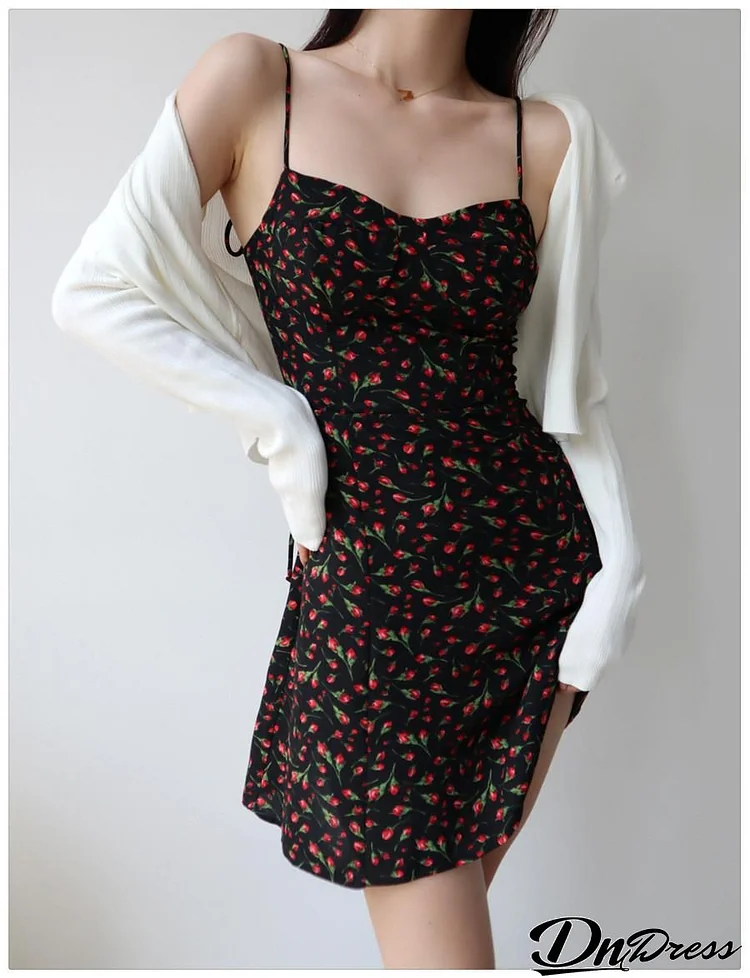 Sweet Women Summer Vacation Floral Print Sundress