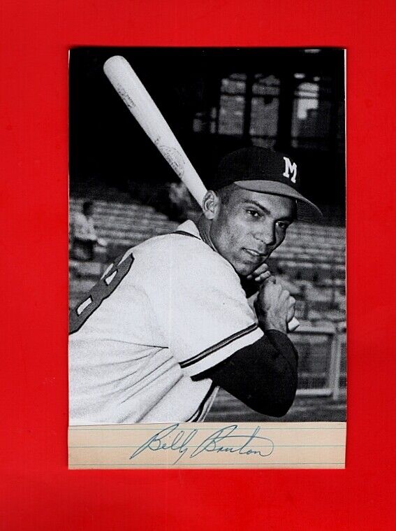 1957 BILL BRUTON-MILWAUKEE BRAVES 4X6 AUTOGRAPHED CUT W/Photo Poster painting-(d.1995)