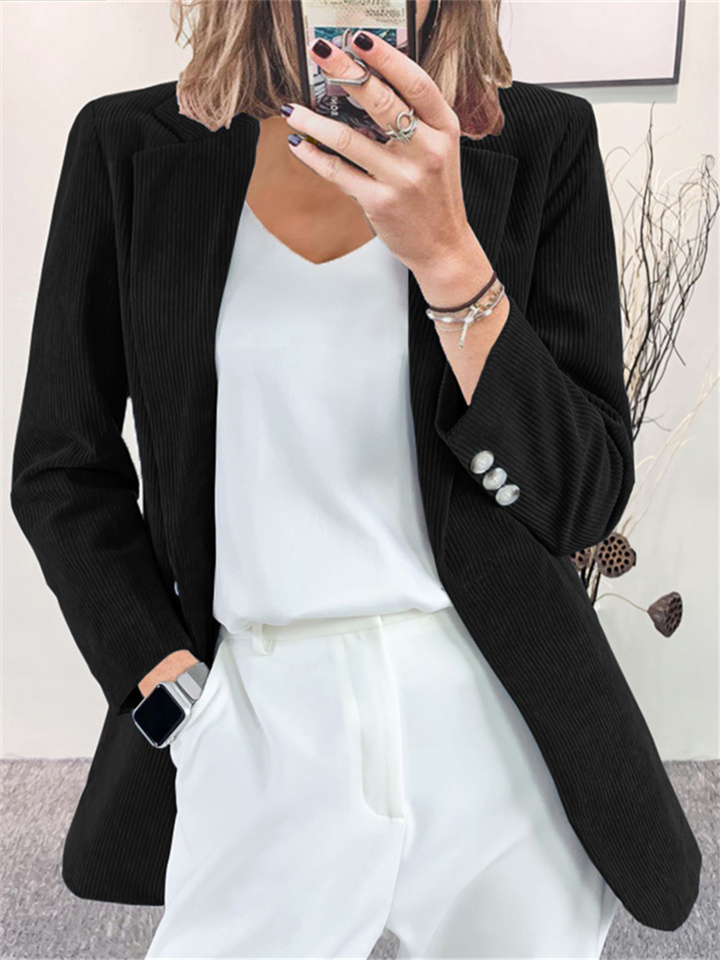 Autumn and Winter New Corduroy Cardigan Temperament Slim Pure Color Leisure Occupation Small Suit Jacket | 168DEAL