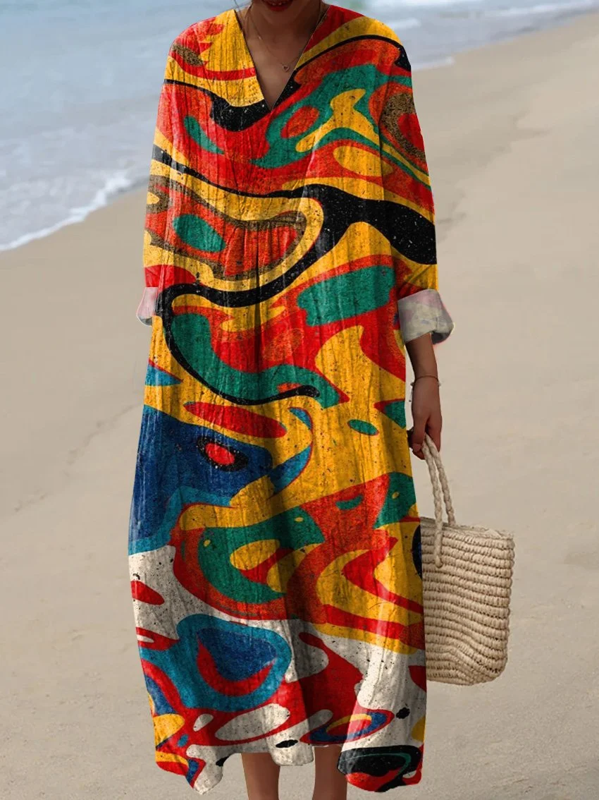 Colorful Abstract Swirl Art Printed Women's Dress