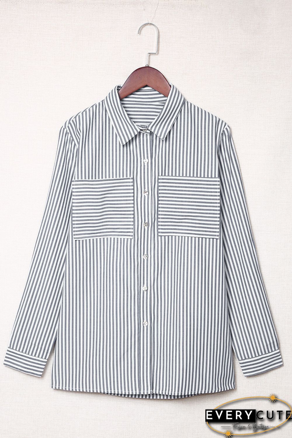 Striped Pocketed Buttons Long Sleeve Shirt