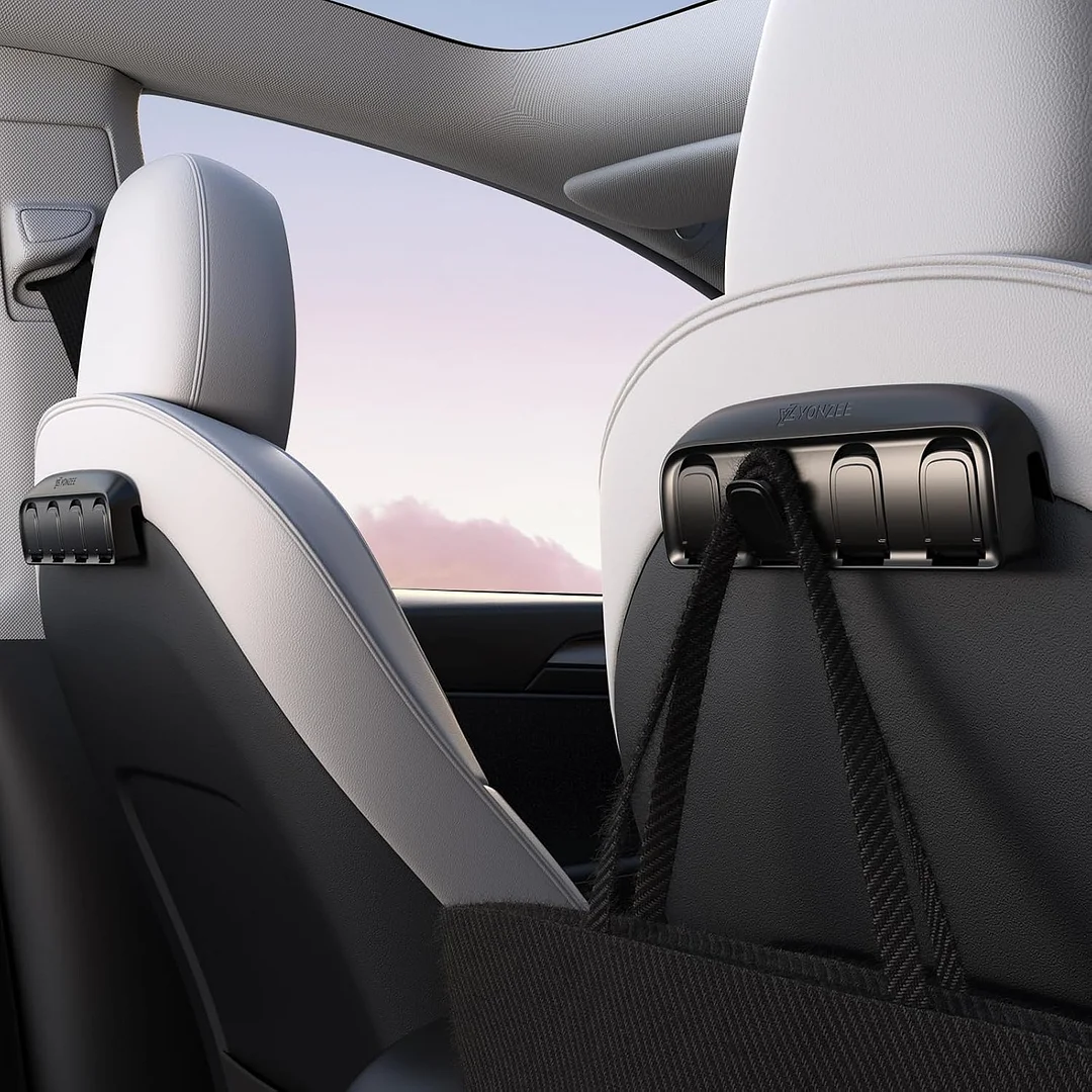 YONZEE Tesla Foldable Car Seat Hooks, 4 in 1 Hidden Car Seat Back Organizer