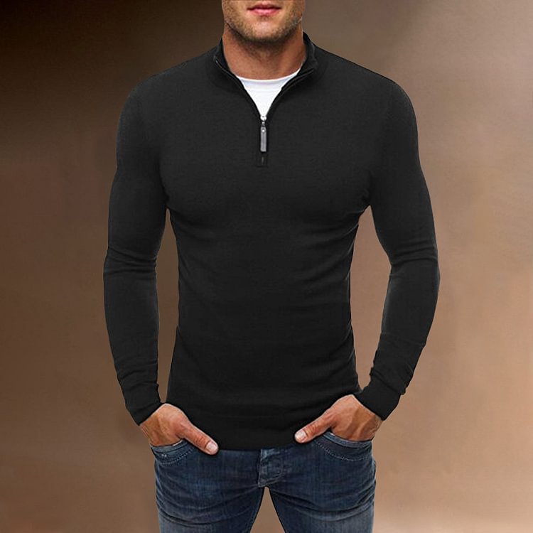 BrosWear Fall Winter Casual Slim Fit High Neck Knit Zipper Collar Sweater
