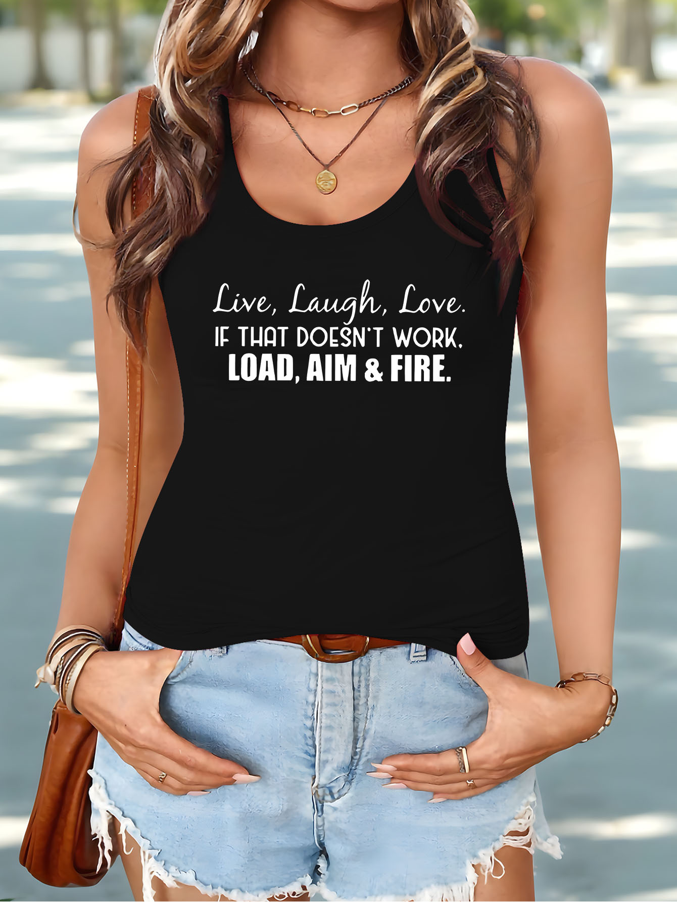 Live Laugh Love Letter Print Sleeveless Vest Womens Casual Round-neck Summer Loose Outer | IFYHOME