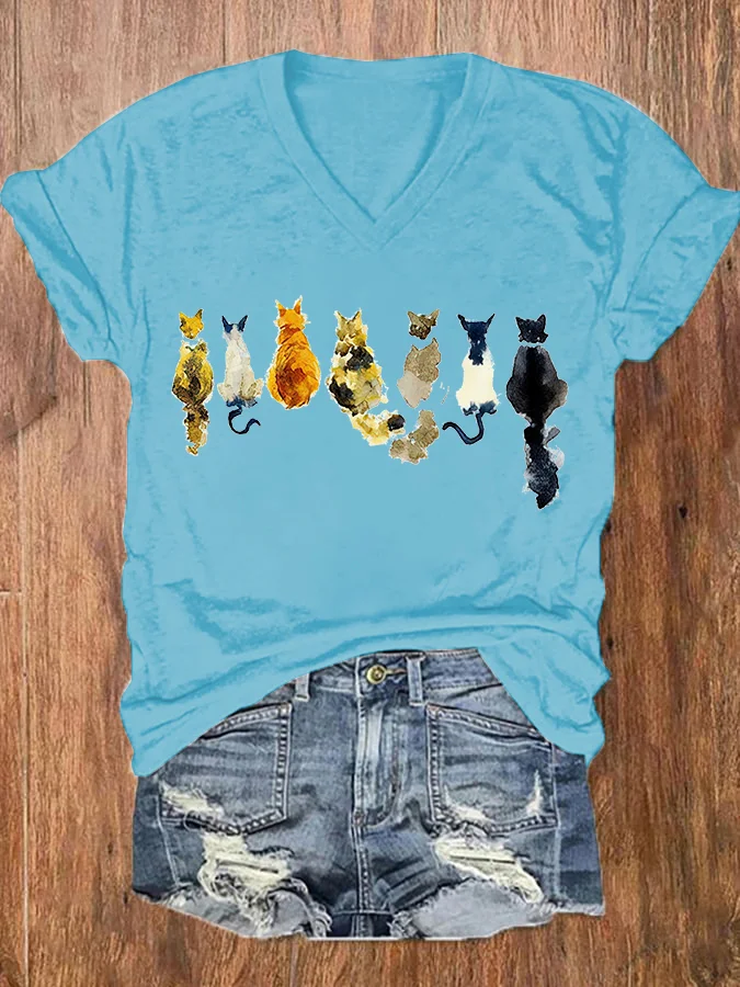 Lovely Cats Back View Print Women's T-shirt