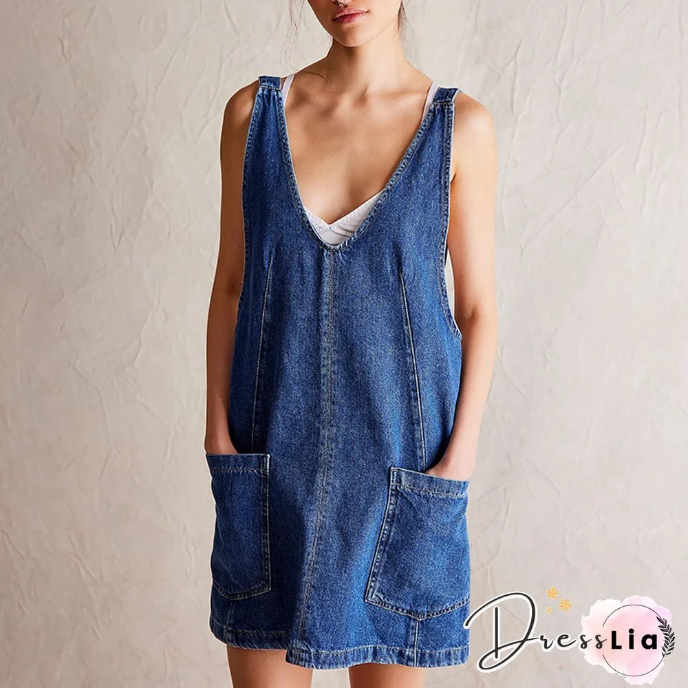 Button Down Denim Tank Top Mini Dress