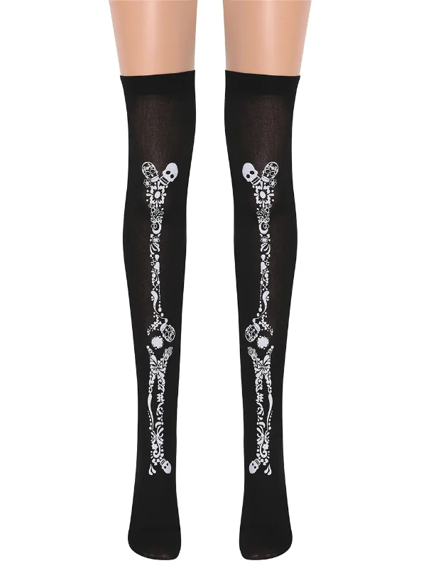 Fashion Color Block Skeleton Printed Stockings