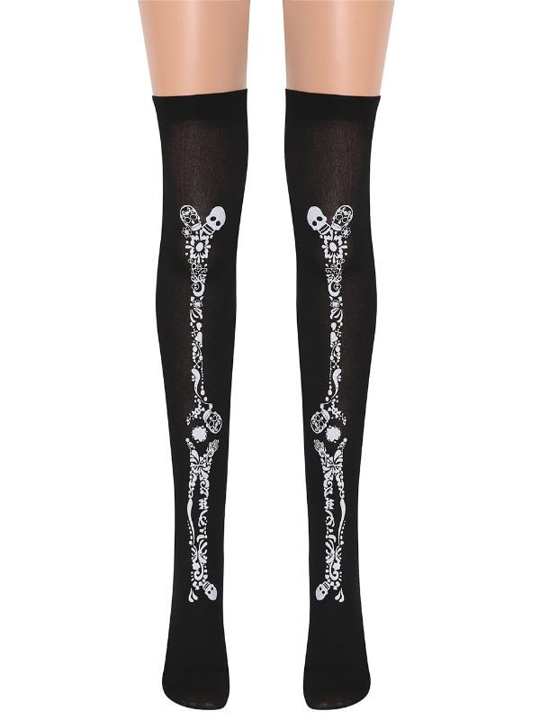Fashion Color Block Skeleton Printed Stockings