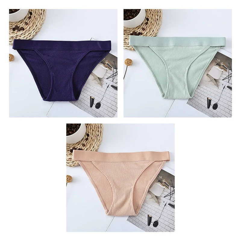 3pcs Cotton Panties Underwear For Women Sports Striped Briefs For Ladies Female Lingerie Woman Intimates Cotton Panties BANNIROU