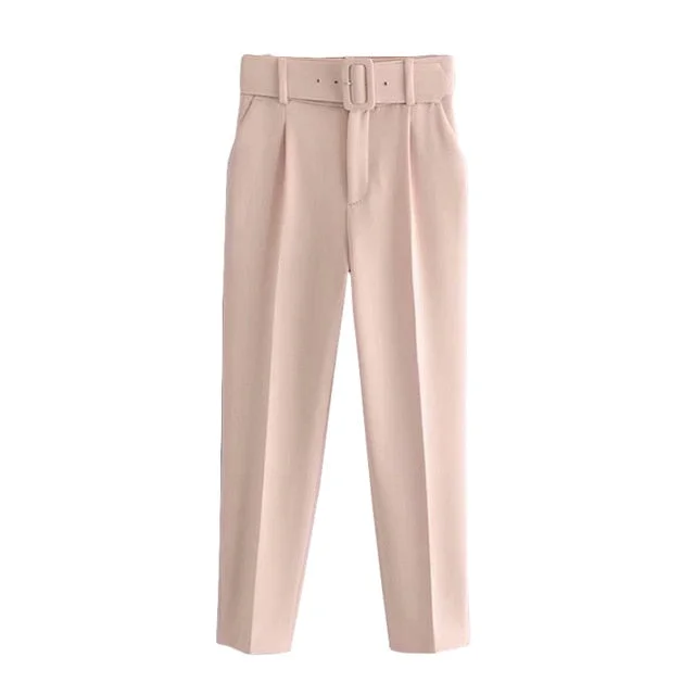 Office Lady Black Suit Pants with Belt Women High Waist Solid Long Trousers Fashion Pockets Pants Trousers Pantalones