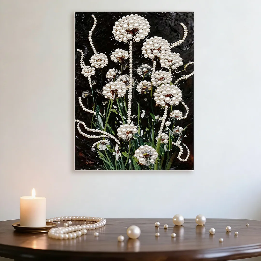 DIY Dandelion Pearl Painting Kit for Adults Beginners Gift Idea Home Wall Decor Pearl Gem Paintings Picture Arts Craft 30x40cm with Frame