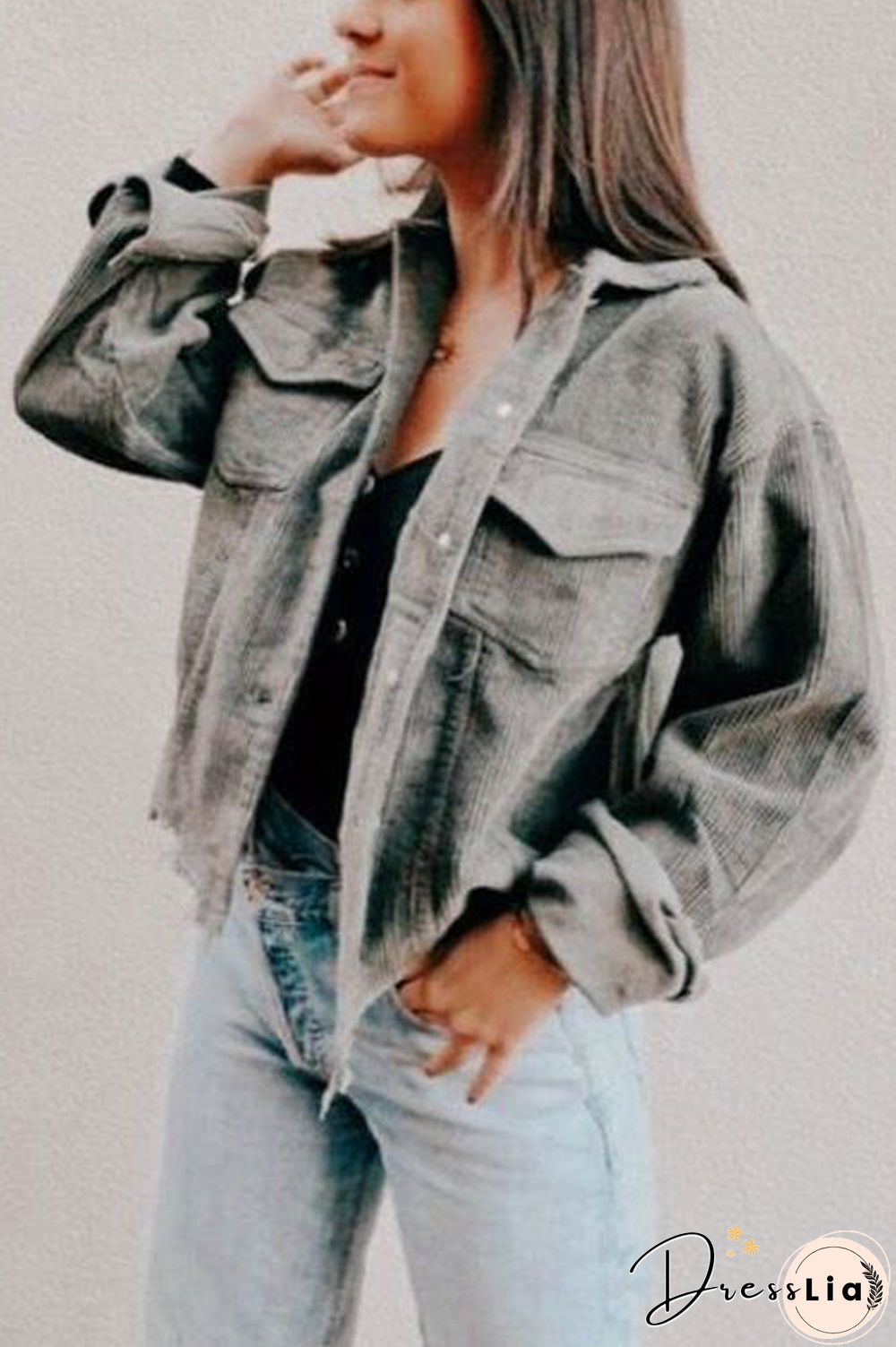 Frayed Hem Cropped Corduroy Jacket