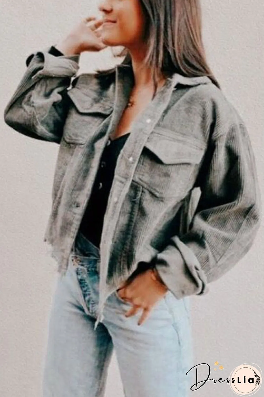 Frayed Hem Cropped Corduroy Jacket