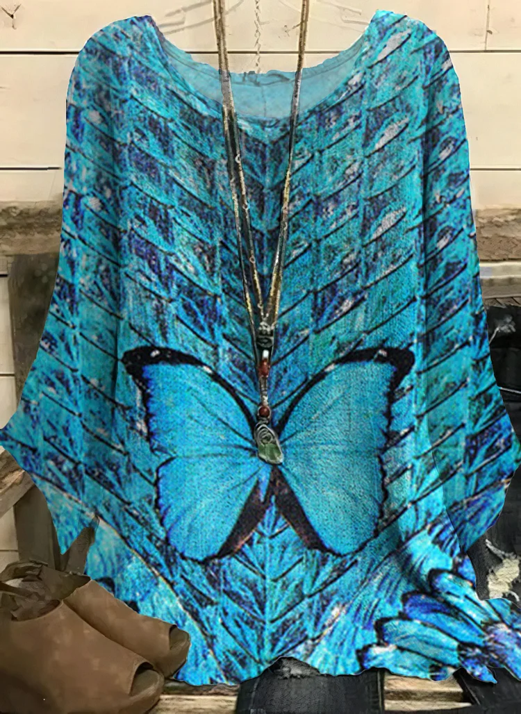 Women's Vintage Butterfly Art Printed Half Sleeved Top