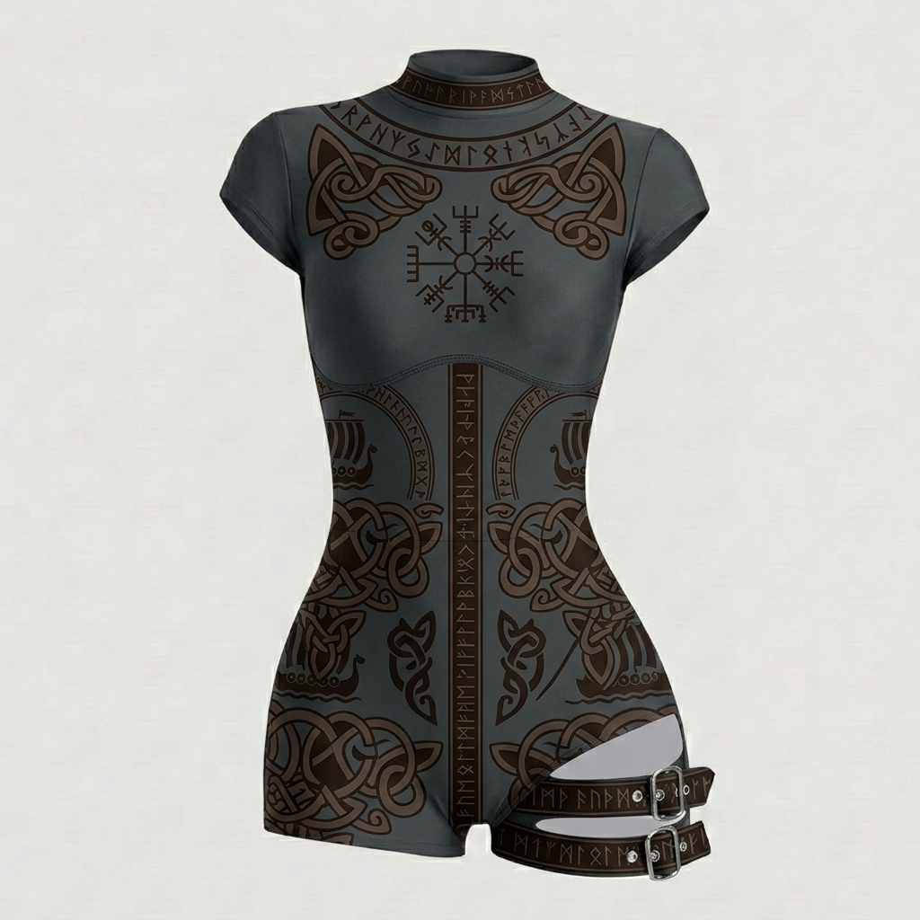 Viking-Style Tight-Fitting Swimsuit Bodysuit