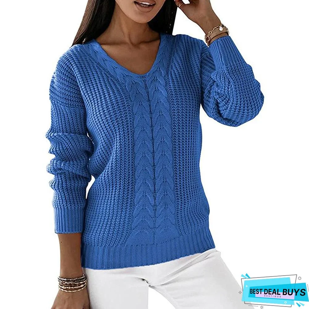 V-neck Sweater Ladies Fashion Knitted Top