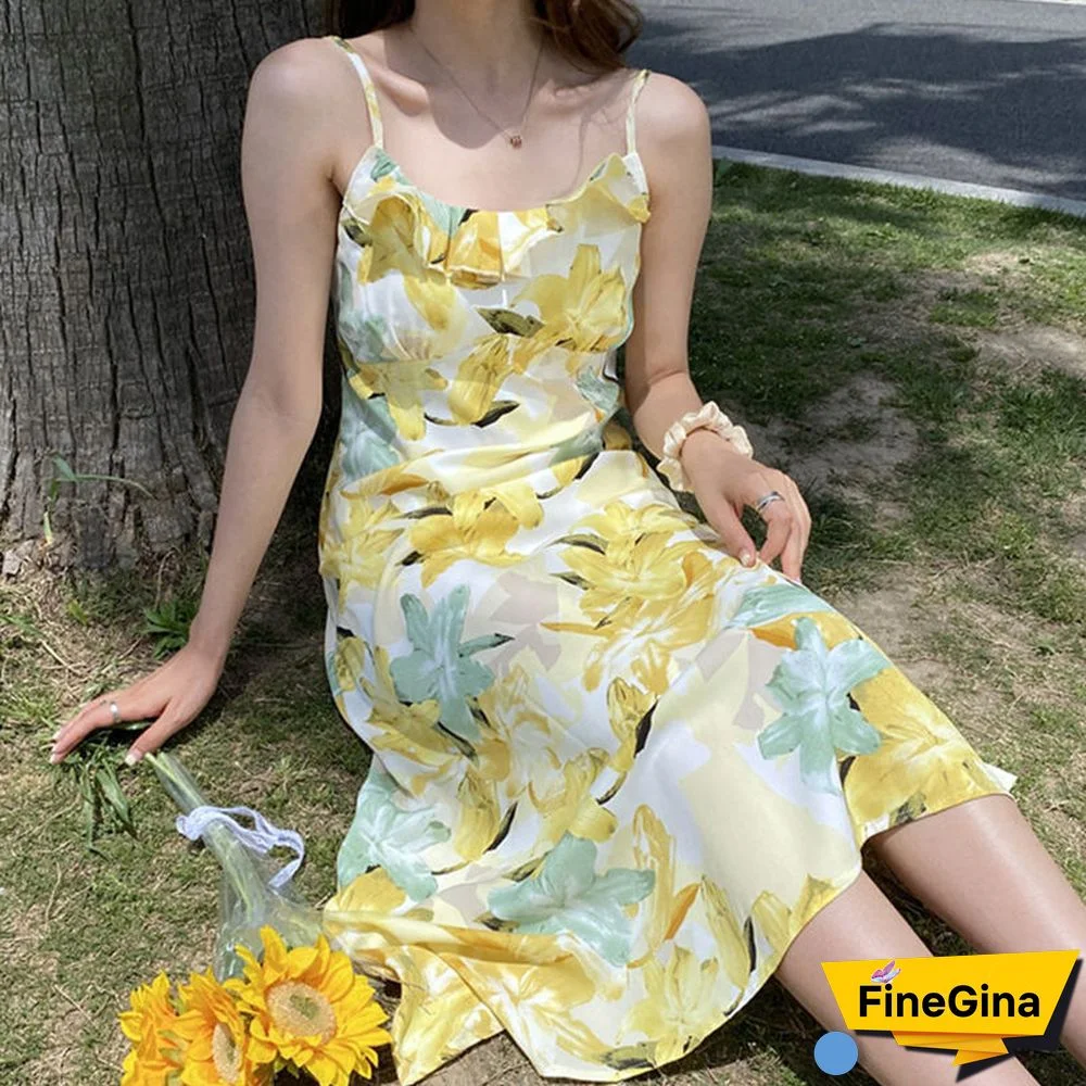 Sweet Floral Print Chiffon Slip Dress