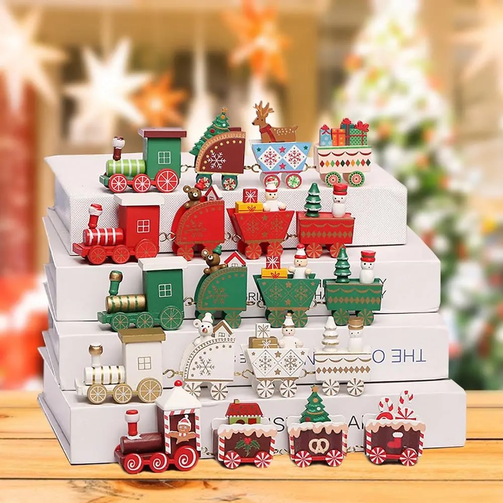 Tegooe Wooden Plastic Christmas Decorative Train Model Kit