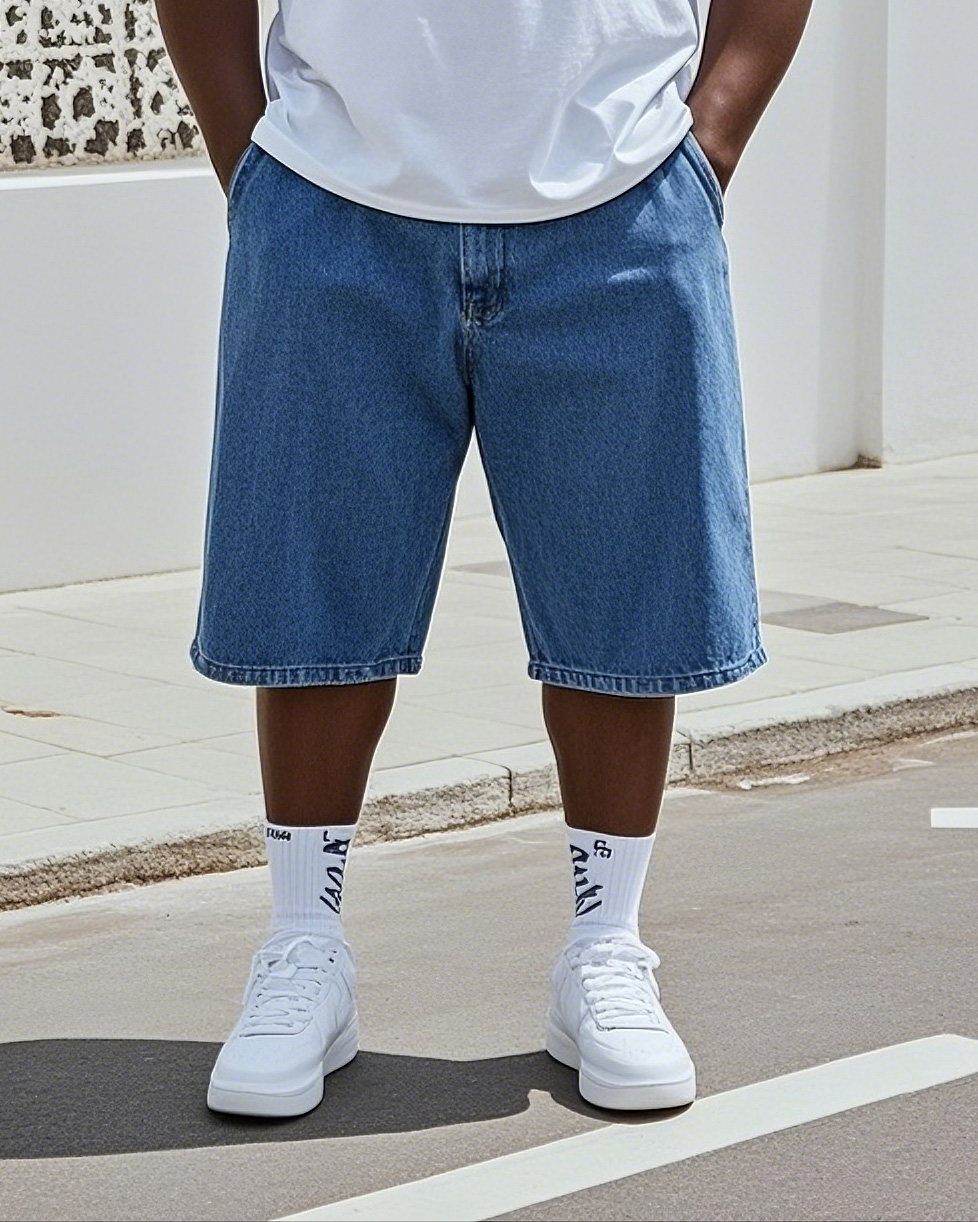 Plus Size Men's Daily Casual All-match Washing Water Solid Color Denim Shorts