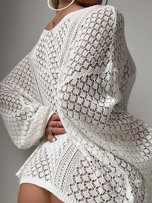 Athvotar Athvotar New Beach Hooded Knitted Loose Long-Sleeved Swimsuit Sunscreen