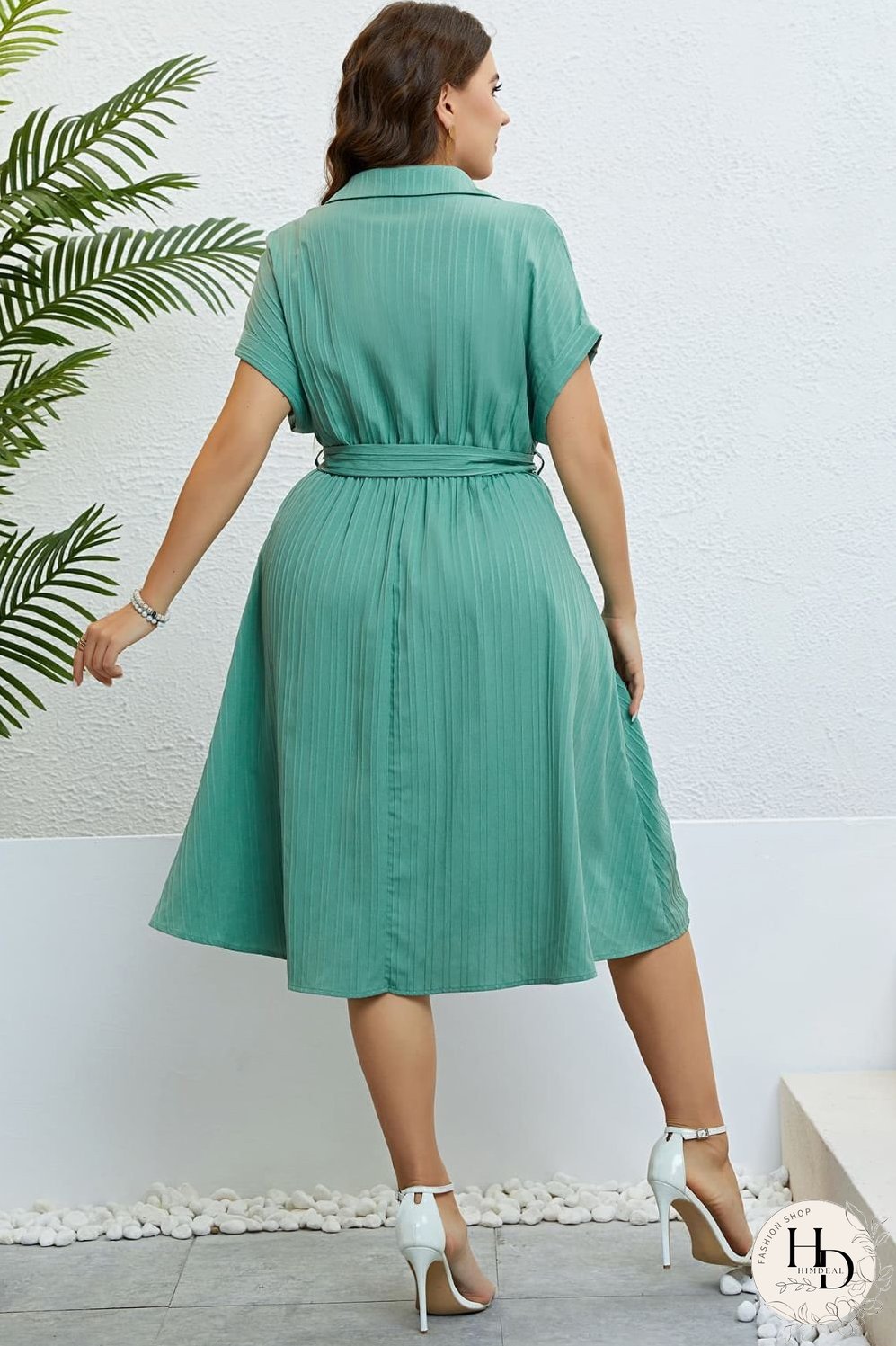 Buttoned Tie-Waist Shirt Dress