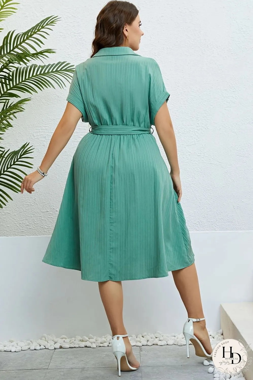 Buttoned Tie-Waist Shirt Dress