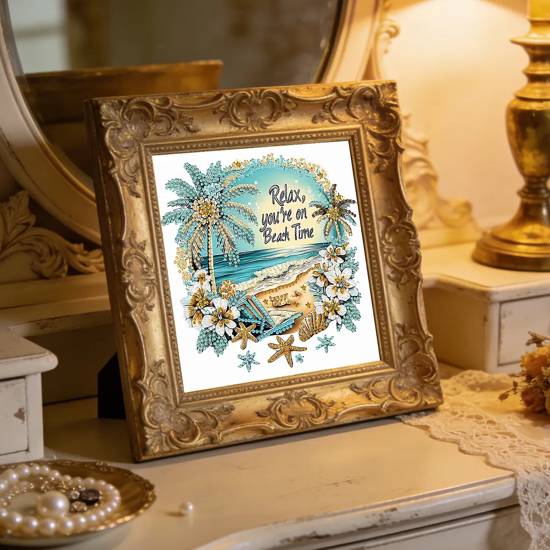 Tropical Beach Special Shaped 5D DIY Partial Drill Diamond Painting Kits for Adults Beginners Home Decor Diamonds Dots Gem Art Kits Diamond Art Kit 11.81 X11.81inch