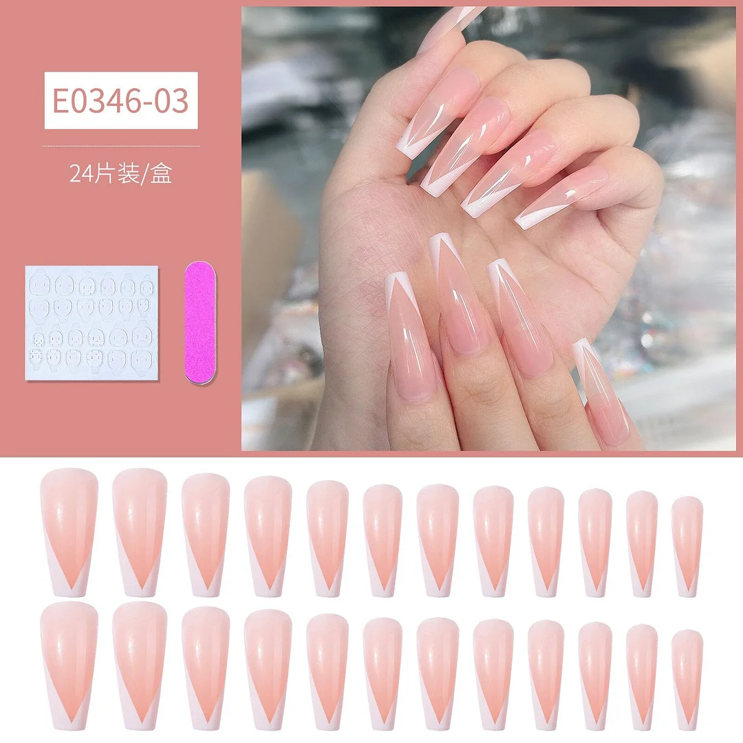Wearable Cloud Rhinestone French False Nails Long Coffin Ballerina Fake Nails Full Cover Nail Tips Press On Nails Manicure Tool