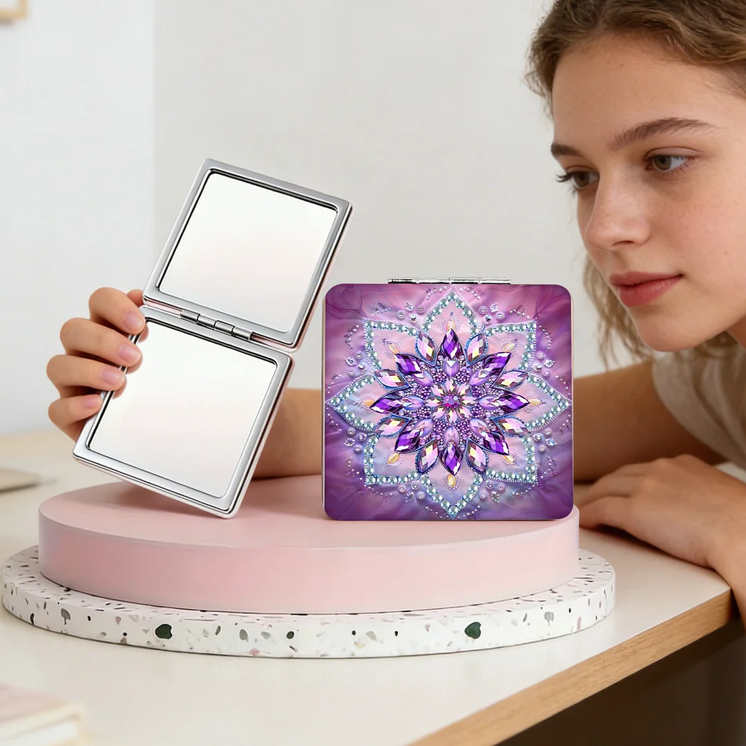 Mandala DIY Special Shaped Diamond Painting Compact Mirror Kits Diamond Art Painting Pocket Mirror for Beginners Adults Art Craft Woman Gifts