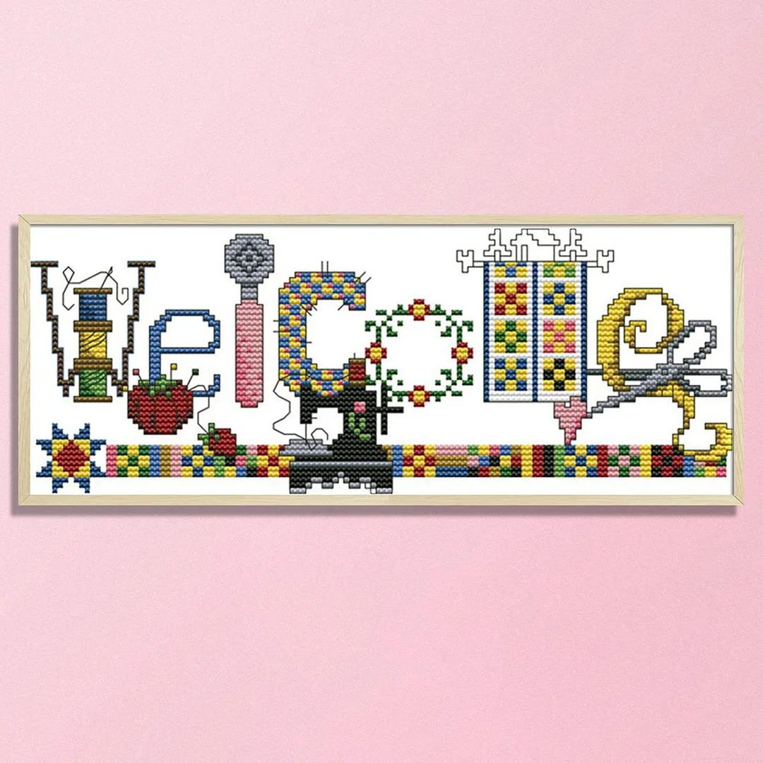 Welcome Card Cross Stitch 14CT Stamped Embroidery DIY Cotton Thread (C097)